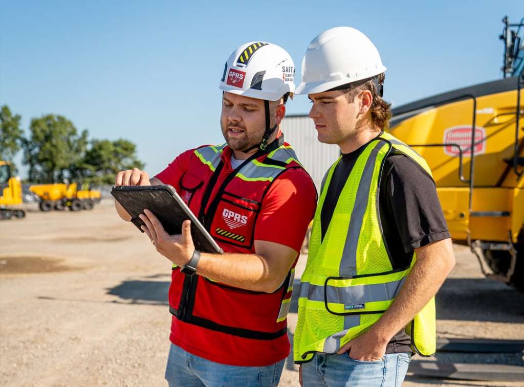 GPRS Project Manager is displaying customer SiteMap Data on a tablet.