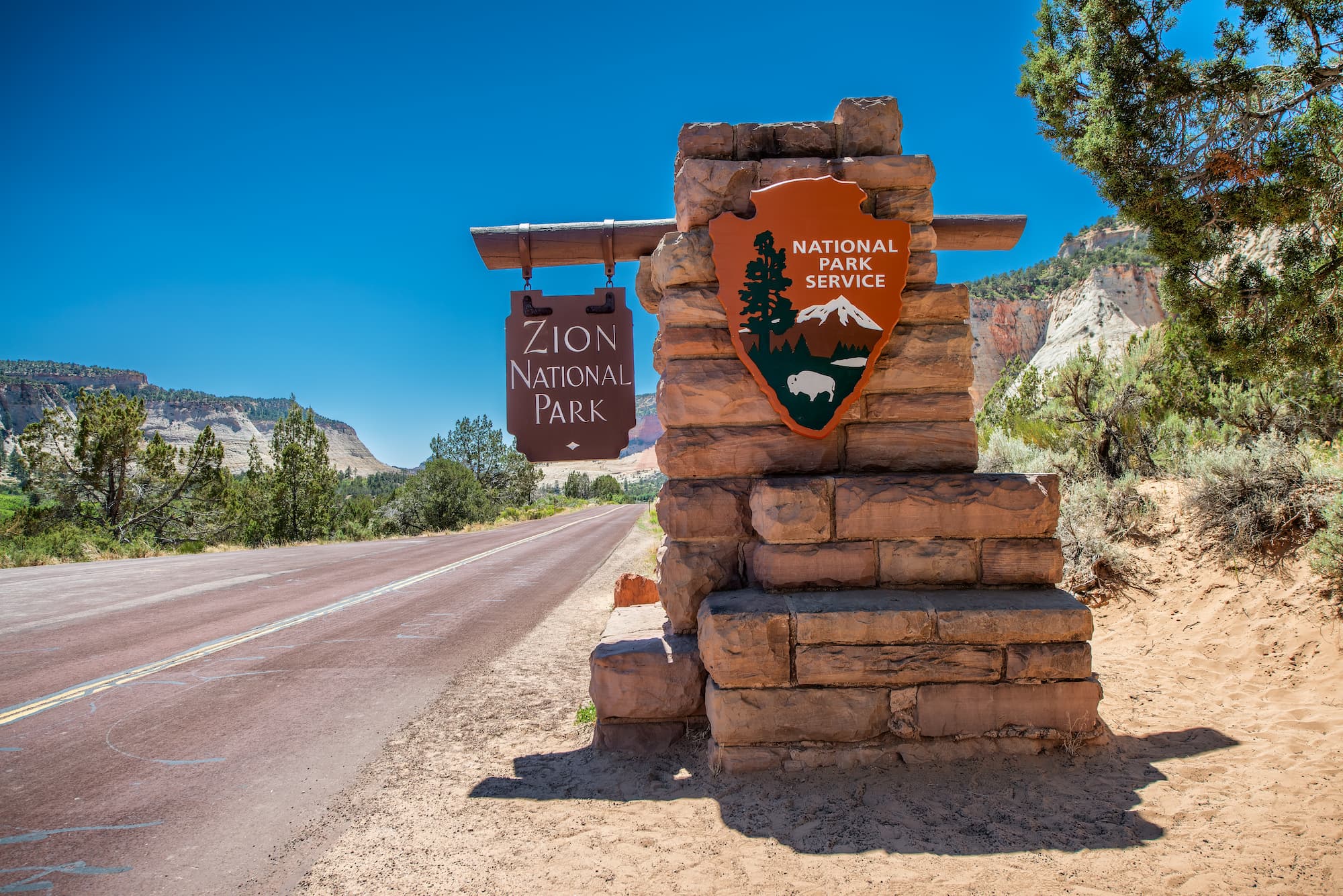 Zion National Park Utah, United States. Picture of the entrance to Zion Park 