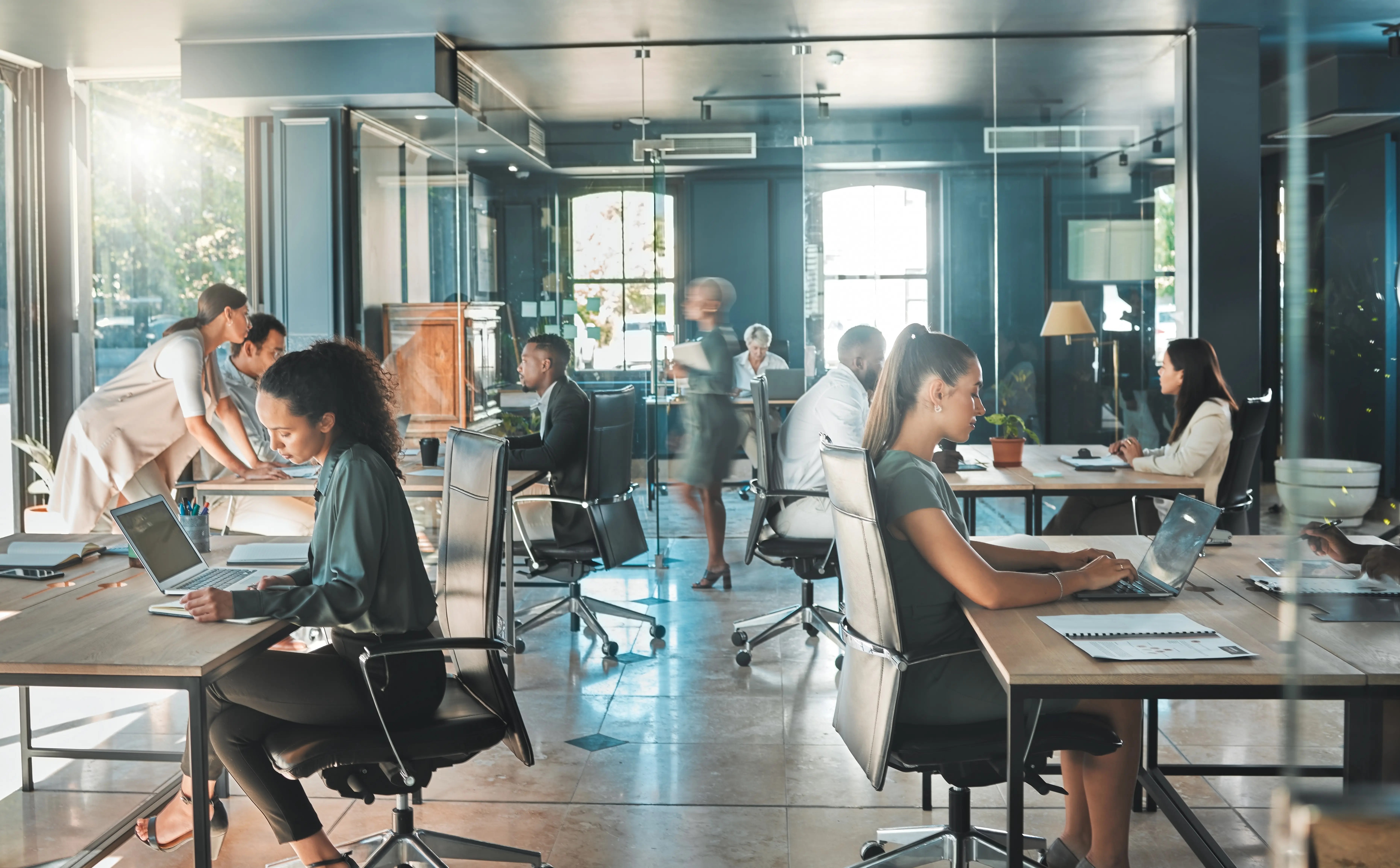 busy office space with people