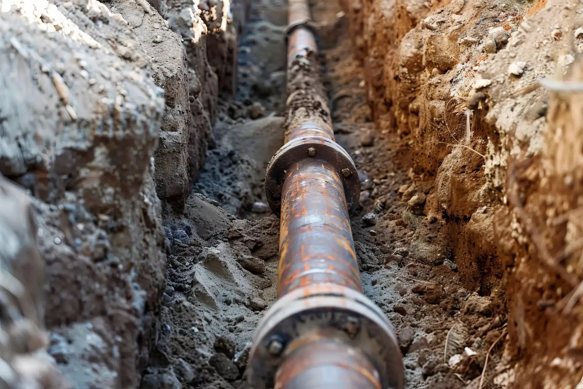 lead pipe underground surrounded by dirt