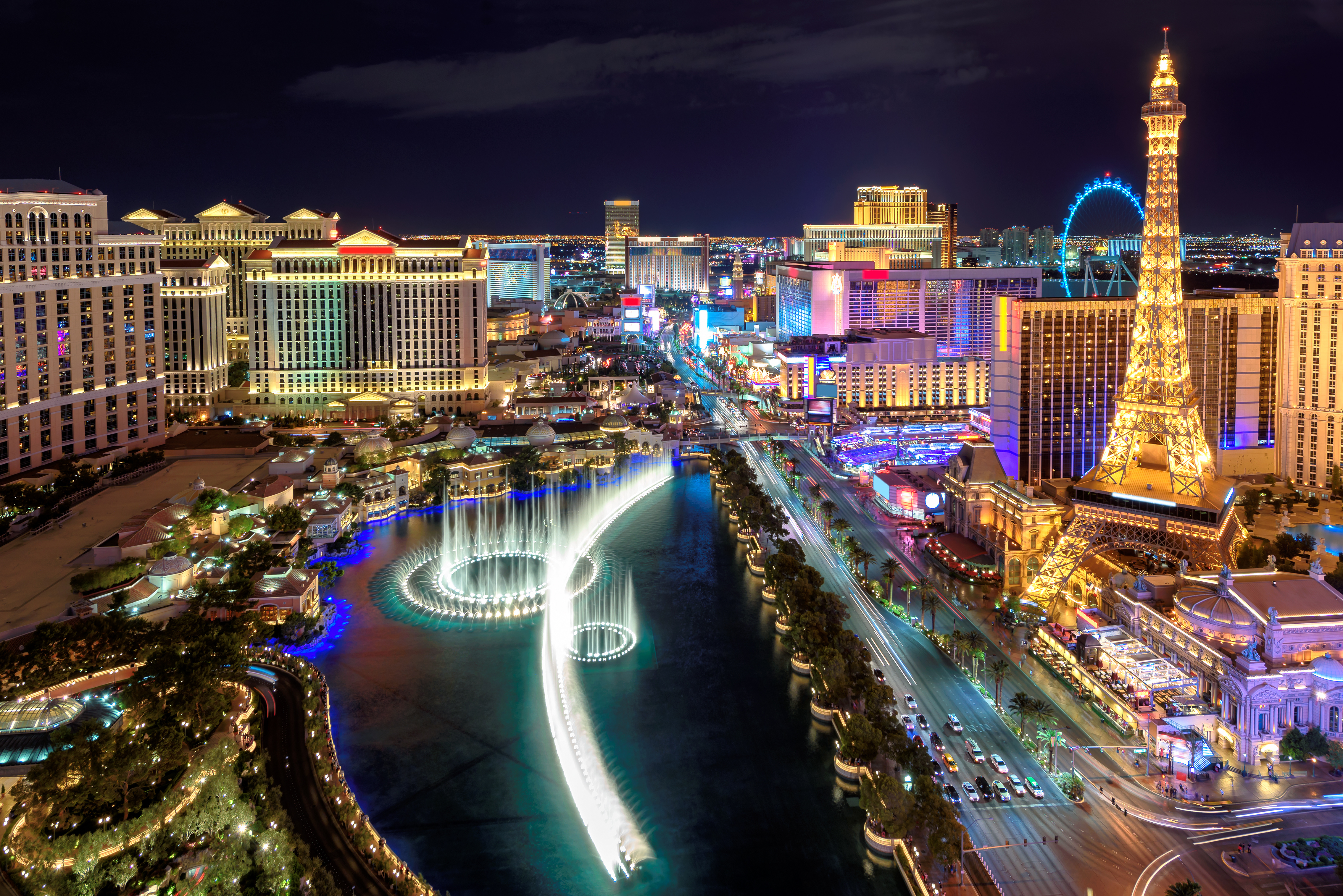 A nighttime view of downtown Las Vegas