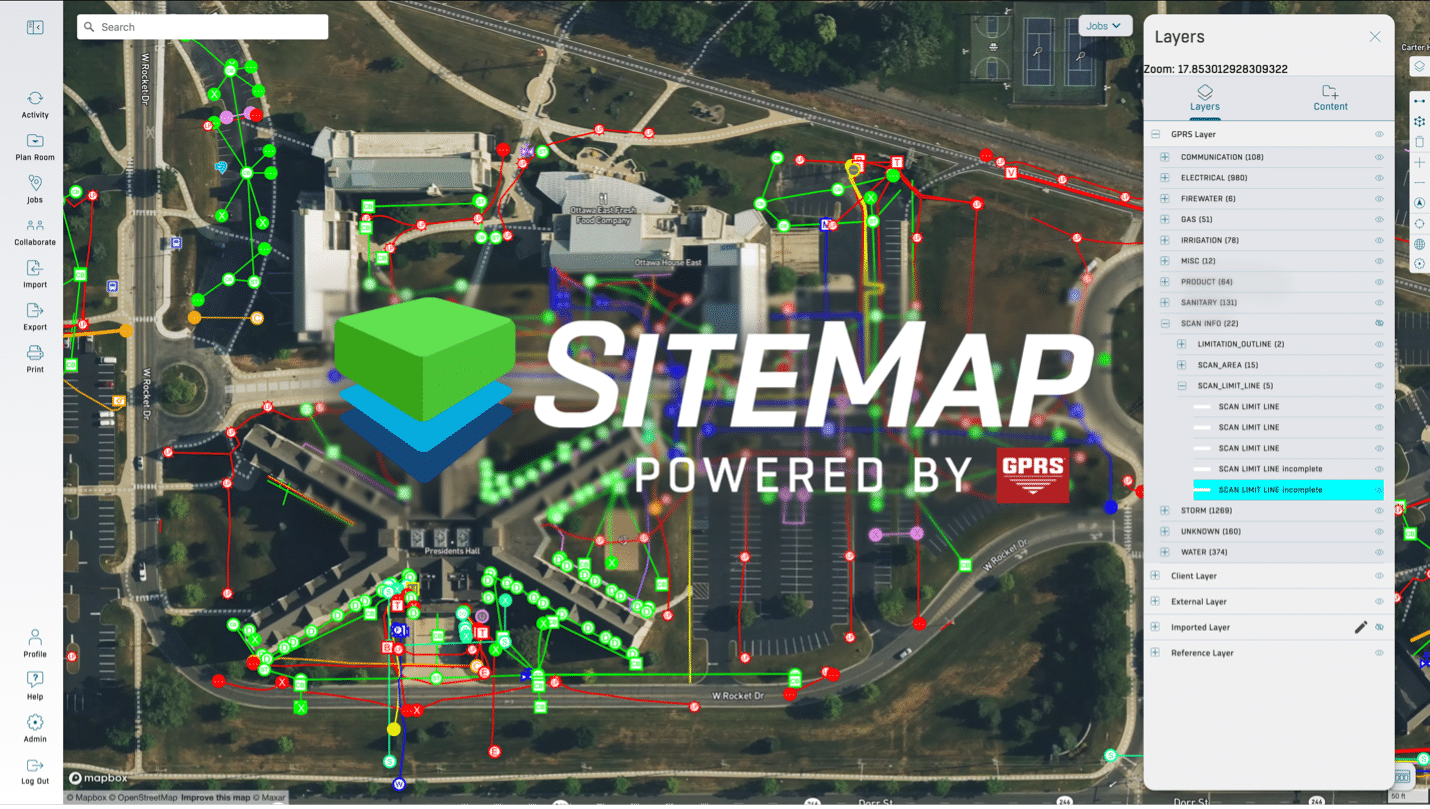 SiteMap screen grab with Utility Data Highlighted