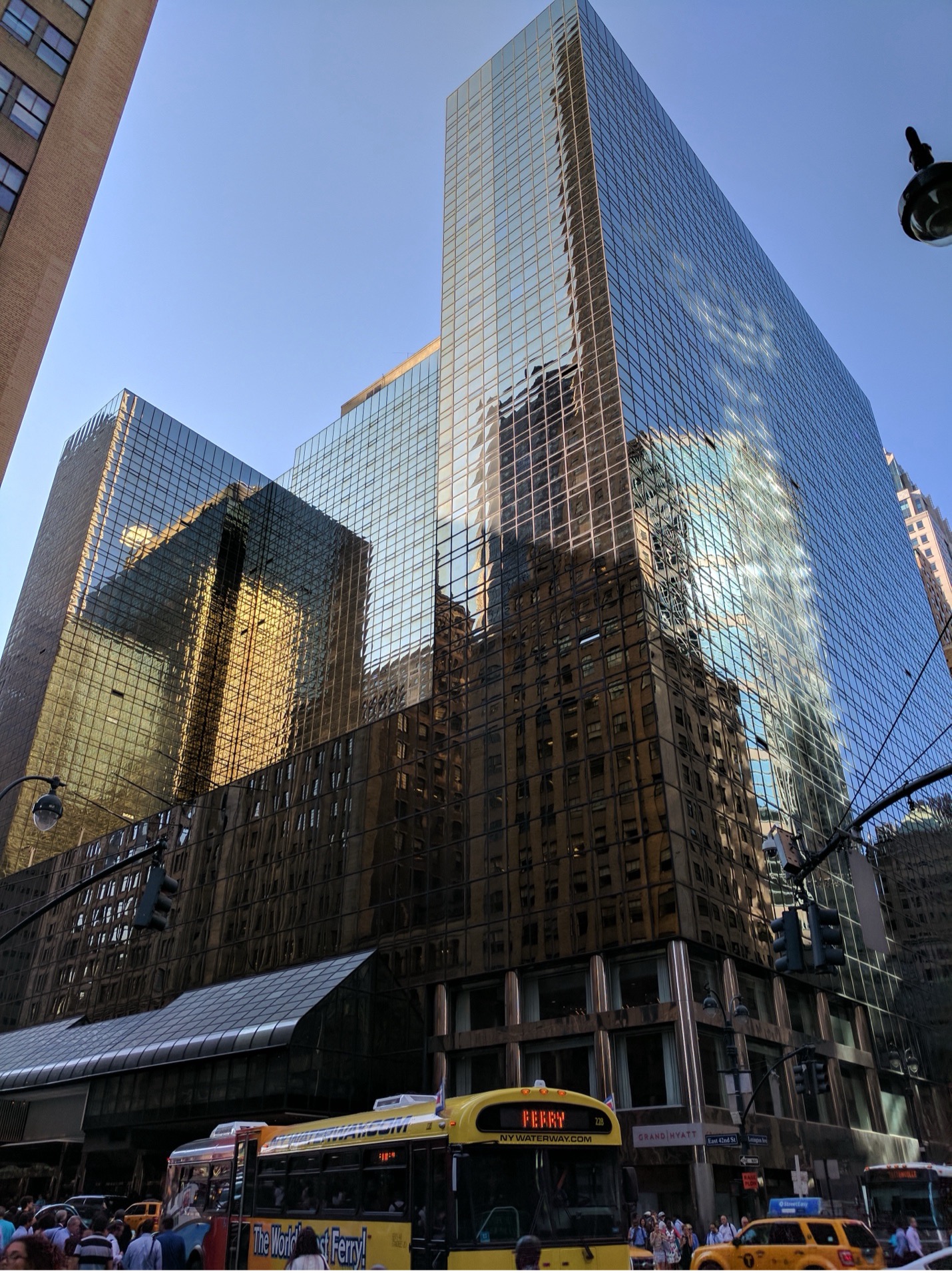 Looking up at the Hyatt Grand Central New York.